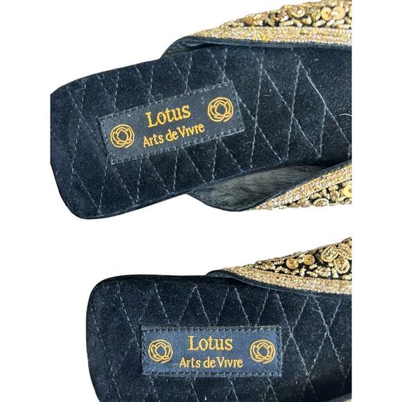 Vintage Lotus Arts De Vivre Sequined Art Deco Ballet flats size 8 black gold - Picture 2 of 7